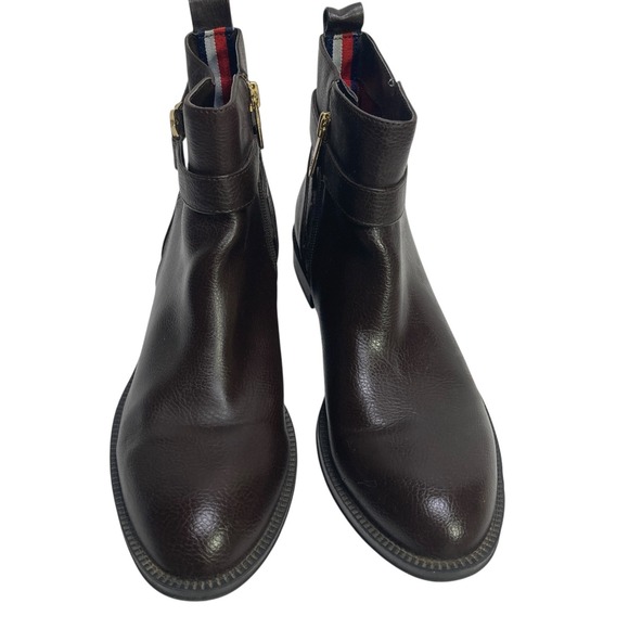 Tommy Hilfiger Women's Ankle Boots 6.5 M  Brown Flats Gold Tone Buckle TWRUMORE - Picture 4 of 9